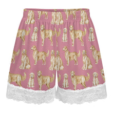 Load image into Gallery viewer, Golden Retriever Shorts for Women - Lace Trim Design - Watercolor Delight Golden Retrievers-Pajamas-Apparel,Dog Mom Gifts,Golden Retriever,Pajamas-12