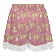 Load image into Gallery viewer, Golden Retriever Shorts for Women - Lace Trim Design - Watercolor Delight Golden Retrievers-Pajamas-Apparel,Dog Mom Gifts,Golden Retriever,Pajamas-13
