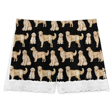 Load image into Gallery viewer, Golden Retriever Shorts for Women - Lace Trim Design - Watercolor Delight Golden Retrievers-Pajamas-Apparel,Dog Mom Gifts,Golden Retriever,Pajamas-16