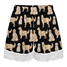 Load image into Gallery viewer, Golden Retriever Shorts for Women - Lace Trim Design - Watercolor Delight Golden Retrievers-Pajamas-Apparel,Dog Mom Gifts,Golden Retriever,Pajamas-17