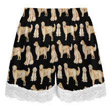 Load image into Gallery viewer, Golden Retriever Shorts for Women - Lace Trim Design - Watercolor Delight Golden Retrievers-Pajamas-Apparel,Dog Mom Gifts,Golden Retriever,Pajamas-18