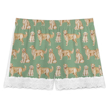 Load image into Gallery viewer, Golden Retriever Shorts for Women - Lace Trim Design - Watercolor Delight Golden Retrievers-Pajamas-Apparel,Dog Mom Gifts,Golden Retriever,Pajamas-20