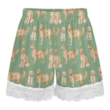 Load image into Gallery viewer, Golden Retriever Shorts for Women - Lace Trim Design - Watercolor Delight Golden Retrievers-Pajamas-Apparel,Dog Mom Gifts,Golden Retriever,Pajamas-21