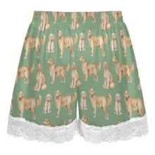 Load image into Gallery viewer, Golden Retriever Shorts for Women - Lace Trim Design - Watercolor Delight Golden Retrievers-Pajamas-Apparel,Dog Mom Gifts,Golden Retriever,Pajamas-22