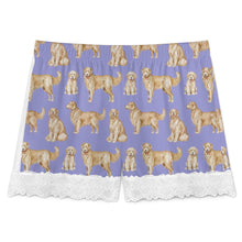 Load image into Gallery viewer, Golden Retriever Shorts for Women - Lace Trim Design - Watercolor Delight Golden Retrievers-Pajamas-Apparel,Dog Mom Gifts,Golden Retriever,Pajamas-4