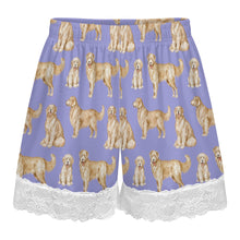 Load image into Gallery viewer, Golden Retriever Shorts for Women - Lace Trim Design - Watercolor Delight Golden Retrievers-Pajamas-Apparel,Dog Mom Gifts,Golden Retriever,Pajamas-5