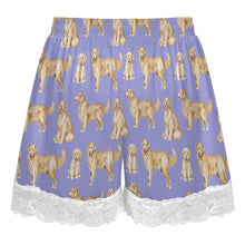 Load image into Gallery viewer, Golden Retriever Shorts for Women - Lace Trim Design - Watercolor Delight Golden Retrievers-Pajamas-Apparel,Dog Mom Gifts,Golden Retriever,Pajamas-6
