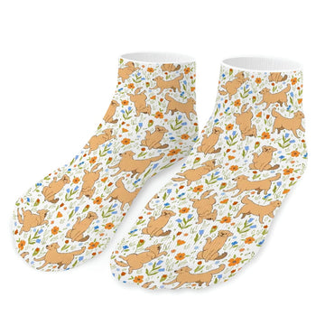 Golden Retriever Socks Ankle Length Flower Garden Golden Retriever White One Size 11 360x