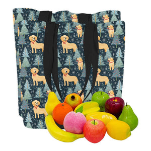 Golden Retriever Winter Forest Fest Large Canvas Tote Bags-11