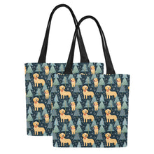 Load image into Gallery viewer, Golden Retriever Winter Forest Fest Large Canvas Tote Bags-12