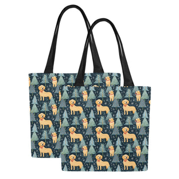 Golden Retriever Winter Forest Fest Large Canvas Tote Bags-12