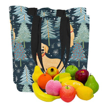 Load image into Gallery viewer, Golden Retriever Winter Forest Fest Large Canvas Tote Bags-4