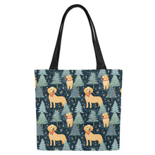 Load image into Gallery viewer, Golden Retriever Winter Forest Fest Large Canvas Tote Bags-5