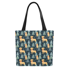 Load image into Gallery viewer, Golden Retriever Winter Forest Fest Large Canvas Tote Bags-9