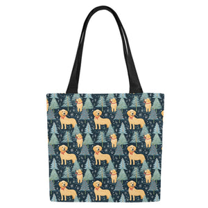 Golden Retriever Winter Forest Fest Large Canvas Tote Bags-9