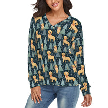 Load image into Gallery viewer, Golden Retriever Winter Forest Fest Women's V-Neck Christmas Sweater-Apparel-Apparel,Christmas,Dog Mom Gifts,Golden Retriever,Sweater,Sweatshirt-1