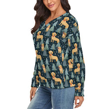 Load image into Gallery viewer, Golden Retriever Winter Forest Fest Women's V-Neck Christmas Sweater-Apparel-Apparel,Christmas,Dog Mom Gifts,Golden Retriever,Sweater,Sweatshirt-3