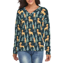 Load image into Gallery viewer, Golden Retriever Winter Forest Fest Women's V-Neck Christmas Sweater-Apparel-Apparel,Christmas,Dog Mom Gifts,Golden Retriever,Sweater,Sweatshirt-S-2