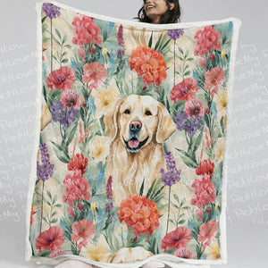 Golden Retriever's Blooming Symphony Soft Warm Fleece Blanket-Blanket-Blankets, Golden Retriever, Home Decor-12