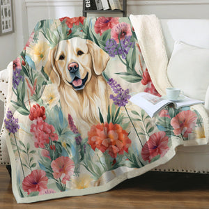 Golden Retriever's Blooming Symphony Soft Warm Fleece Blanket-Blanket-Blankets, Golden Retriever, Home Decor-2