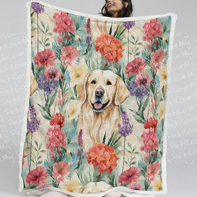 Golden Retriever's Blooming Symphony Soft Warm Fleece Blanket-Blanket-Blankets, Golden Retriever, Home Decor-Small-1