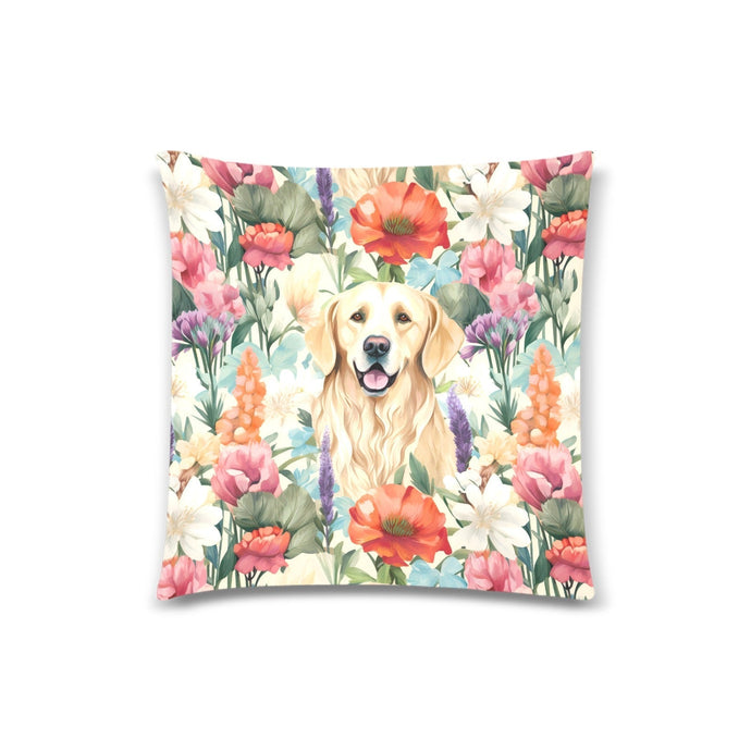 Golden Retriever's Floral Delight Throw Pillow Covers-White-ONESIZE-1