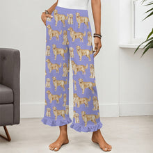 Load image into Gallery viewer, Golden Retrievers Pajama Pants for Women - Ruffle Hem Design - Watercolor Delight Golden Retrievers-Pajamas-Apparel,Dog Mom Gifts,Golden Retriever,Pajamas-12
