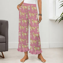 Load image into Gallery viewer, Golden Retrievers Pajama Pants for Women - Ruffle Hem Design - Watercolor Delight Golden Retrievers-Pajamas-Apparel,Dog Mom Gifts,Golden Retriever,Pajamas-17