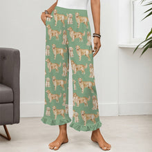 Load image into Gallery viewer, Golden Retrievers Pajama Pants for Women - Ruffle Hem Design - Watercolor Delight Golden Retrievers-Pajamas-Apparel,Dog Mom Gifts,Golden Retriever,Pajamas-21