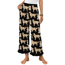 Load image into Gallery viewer, Golden Retrievers Pajama Pants for Women - Ruffle Hem Design - Watercolor Delight Golden Retrievers-Pajamas-Apparel,Dog Mom Gifts,Golden Retriever,Pajamas-Black-S-2