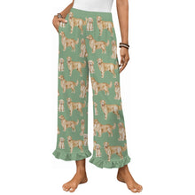 Load image into Gallery viewer, Golden Retrievers Pajama Pants for Women - Ruffle Hem Design - Watercolor Delight Golden Retrievers-Pajamas-Apparel,Dog Mom Gifts,Golden Retriever,Pajamas-Green-S-1