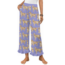 Load image into Gallery viewer, Golden Retrievers Pajama Pants for Women - Ruffle Hem Design - Watercolor Delight Golden Retrievers-Pajamas-Apparel,Dog Mom Gifts,Golden Retriever,Pajamas-Lavender-S-9