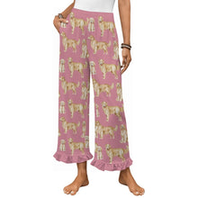 Load image into Gallery viewer, Golden Retrievers Pajama Pants for Women - Ruffle Hem Design - Watercolor Delight Golden Retrievers-Pajamas-Apparel,Dog Mom Gifts,Golden Retriever,Pajamas-Pink-S-14
