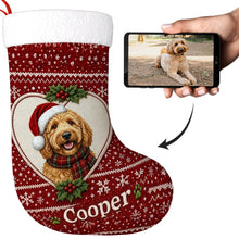 Load image into Gallery viewer, Goldendoodle Christmas Stocking – Heart Knit Portrait – Personalize with Photo and Name-Christmas Ornament-Christmas,Christmas Stocking,Goldendoodle,Personalize Artwork-1
