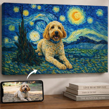 Load image into Gallery viewer, Photo of starry night inspired Goldendoodle wall art