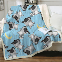 Load image into Gallery viewer, Good Night Black Pug Love Soft Warm Fleece Blanket - 4 Colors-Blanket-Blankets, Home Decor, Pug-Sky Blue-Small-1