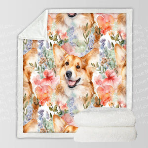 Goofy Corgis & Colorful Blossoms Soft Warm Fleece Blanket-Blanket-Blankets, Corgi, Home Decor-10