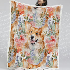 Goofy Corgis & Colorful Blossoms Soft Warm Fleece Blanket-Blanket-Blankets, Corgi, Home Decor-11