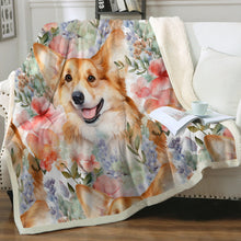 Load image into Gallery viewer, Goofy Corgis &amp; Colorful Blossoms Soft Warm Fleece Blanket-Blanket-Blankets, Corgi, Home Decor-12