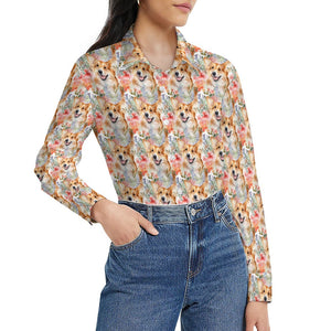Goofy Corgis & Colorful Blossoms Women's Shirt-6