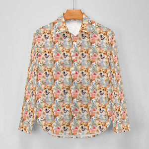 Goofy Corgis & Colorful Blossoms Women's Shirt-8