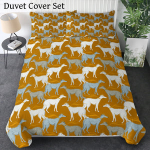 Graceful Elegance Whippet Greyhounds Bedding Set - Comforter or Duvet Cover-Bedding-Bedding, Blankets, Greyhound, Home Decor, Whippet-Deep Mustard-Duvet Cover (no filling) + 2 Pillowcases-Twin-16