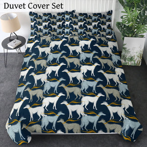 Graceful Elegance Whippet Greyhounds Bedding Set - Comforter or Duvet Cover-Bedding-Bedding, Blankets, Greyhound, Home Decor, Whippet-Midnight Blue-Duvet Cover (no filling) + 2 Pillowcases-Twin-1