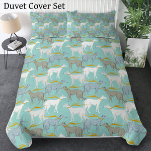 Graceful Elegance Whippet Greyhounds Bedding Set - Comforter or Duvet Cover-Bedding-Bedding, Blankets, Greyhound, Home Decor, Whippet-Mint Green-Duvet Cover (no filling) + 2 Pillowcases-Twin-7