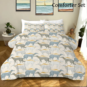 Graceful Elegance Whippet Greyhounds Bedding Set - Comforter or Duvet Cover-Bedding-Bedding, Blankets, Greyhound, Home Decor, Whippet-Pastel Cream-Comforter (with filling) + 2 Pillowcases-Twin-12