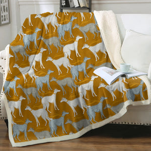 Graceful Elegance Whippet Greyhounds Warm Fleece Blanket - 6 Colors-Bedding-Bedding, Blankets, Christmas, Greyhound, Home Decor, Whippet-Deep Mustard-Small-6