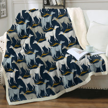 Load image into Gallery viewer, Graceful Elegance Whippet Greyhounds Warm Fleece Blanket - 6 Colors-Bedding-Bedding, Blankets, Christmas, Greyhound, Home Decor, Whippet-Midnight Blue-Small-5