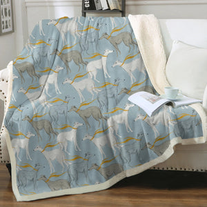 Graceful Elegance Whippet Greyhounds Warm Fleece Blanket - 6 Colors-Bedding-Bedding, Blankets, Christmas, Greyhound, Home Decor, Whippet-Pastel Blue-Small-4