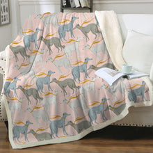 Load image into Gallery viewer, Graceful Elegance Whippet Greyhounds Warm Fleece Blanket - 6 Colors-Bedding-Bedding, Blankets, Christmas, Greyhound, Home Decor, Whippet-Soft Pink-Small-1