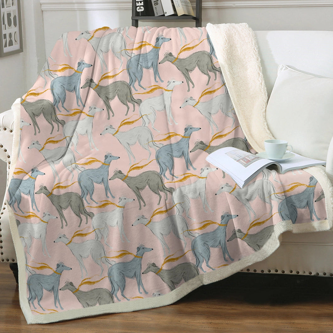 Graceful Elegance Whippet Greyhounds Warm Fleece Blanket - 6 Colors-Bedding-Bedding, Blankets, Christmas, Greyhound, Home Decor, Whippet-Soft Pink-Small-1